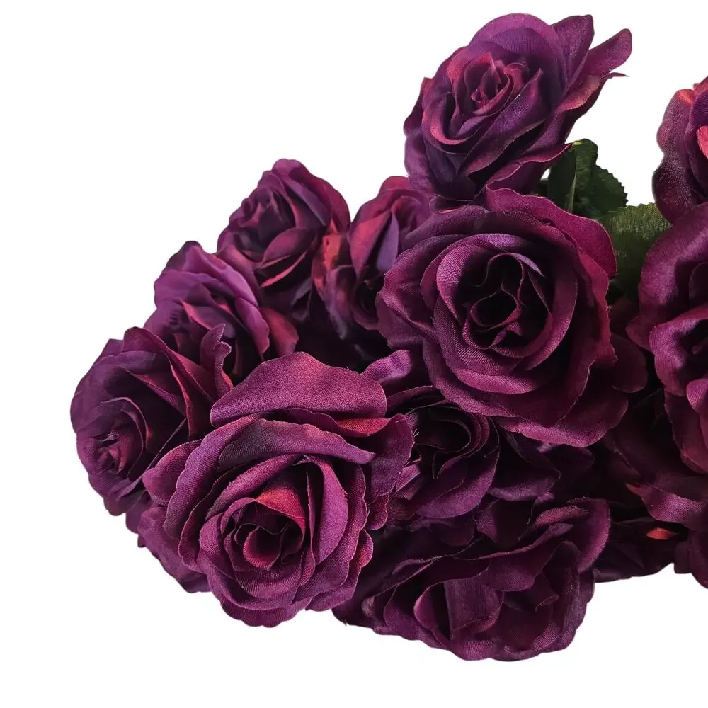Silk Artificial Purple Rose Bush 12 Large 4in Rose Floral Wedding Craft Lot of 2